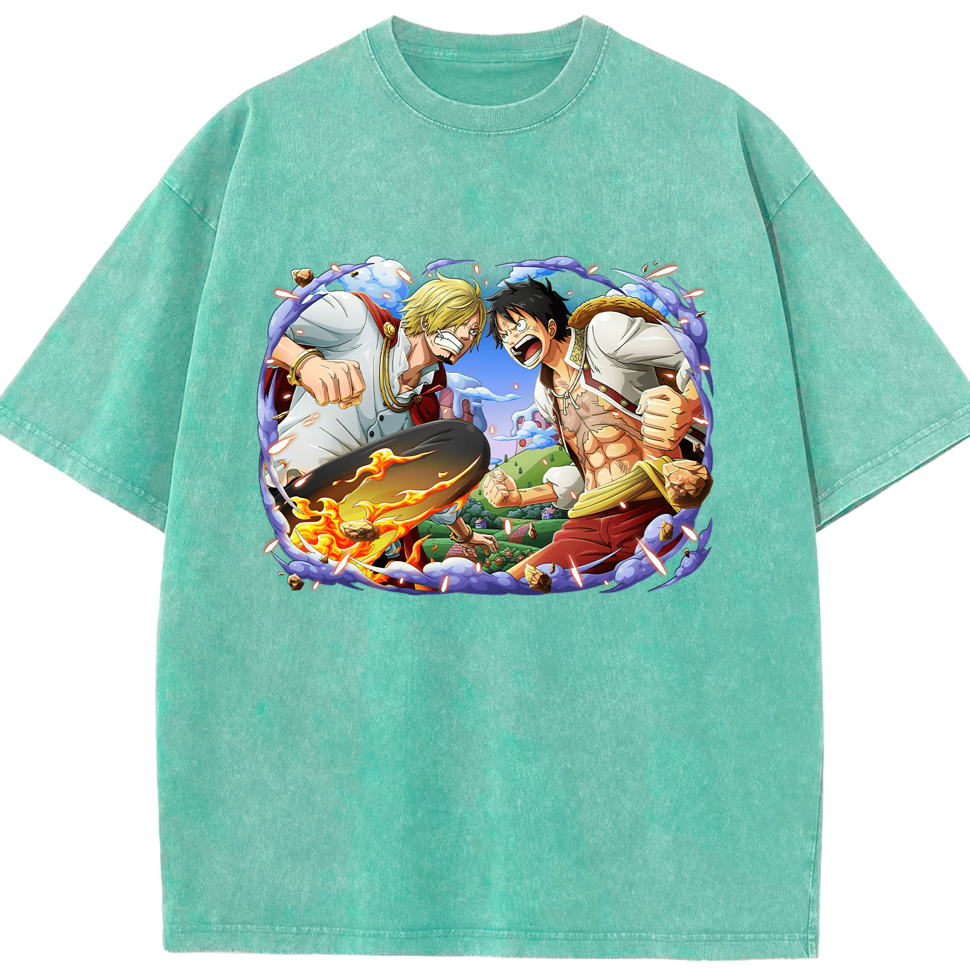 ワンピース モンキー・D・ルフィ ONE PIECE Monkey D. Luffy 綿100% ヴィンテージ風 半袖Tシャツ（フロントプリント）